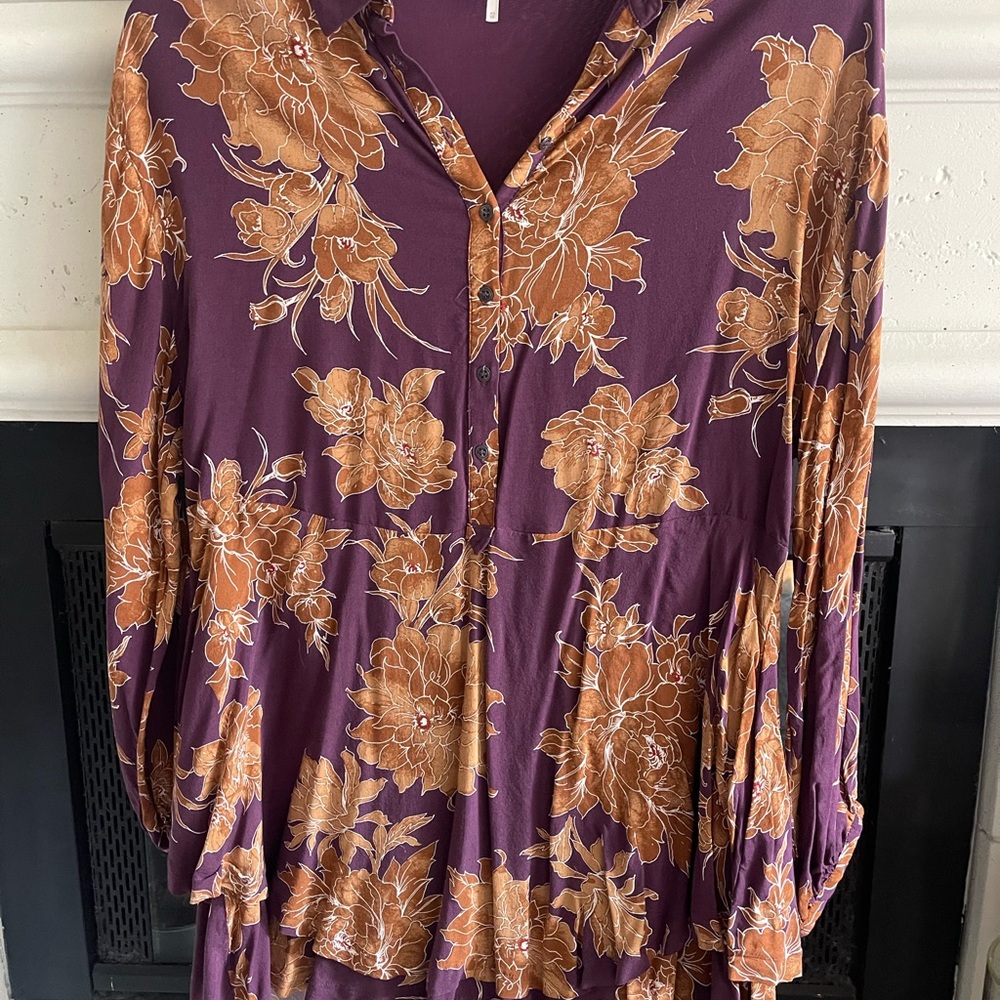 Floral Button-Up Blouse in Purple and Orange